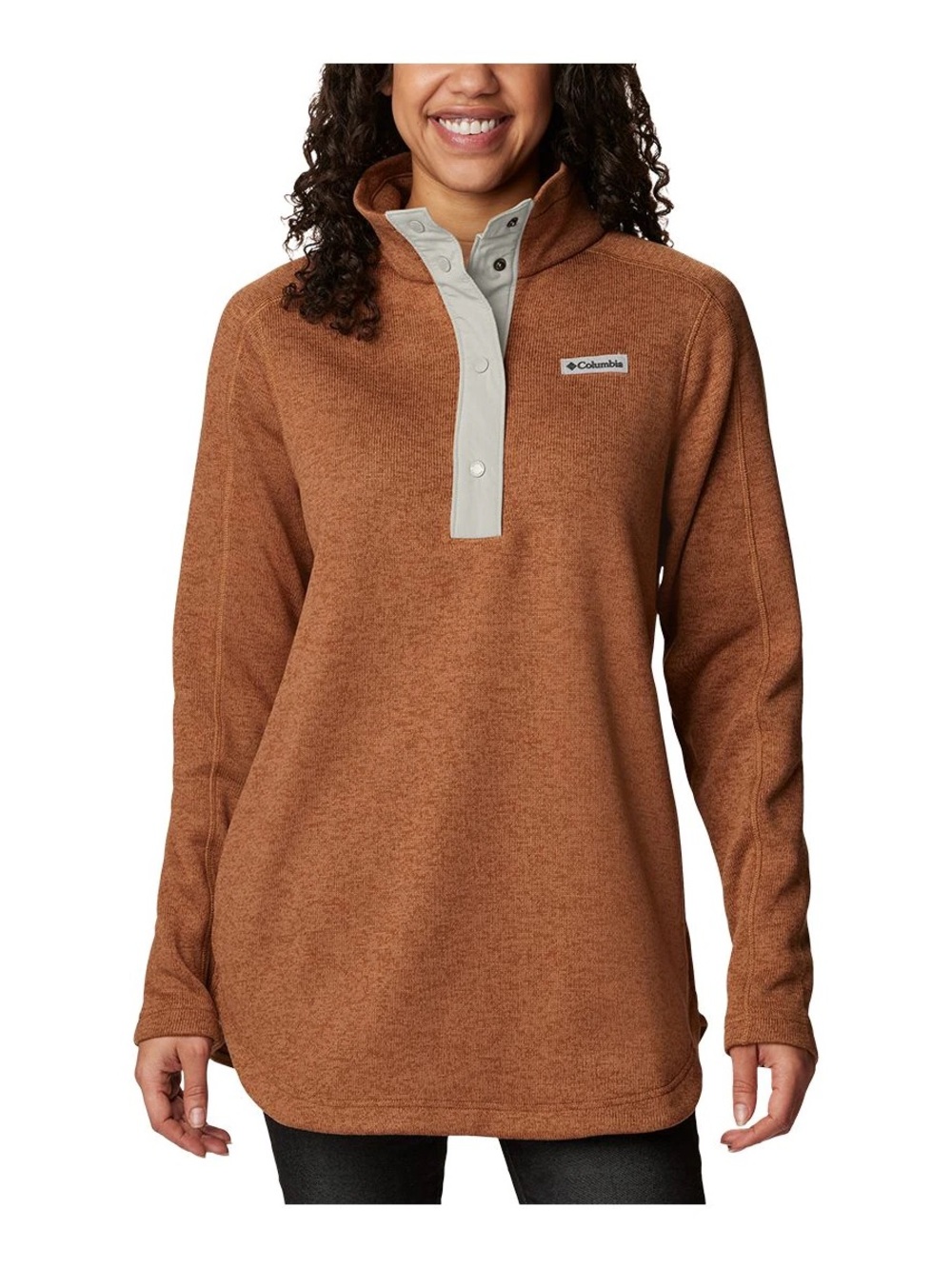 Women’s Columbia Sweater Weather Tunic Heathered Camel Brown Pockets. Size Small